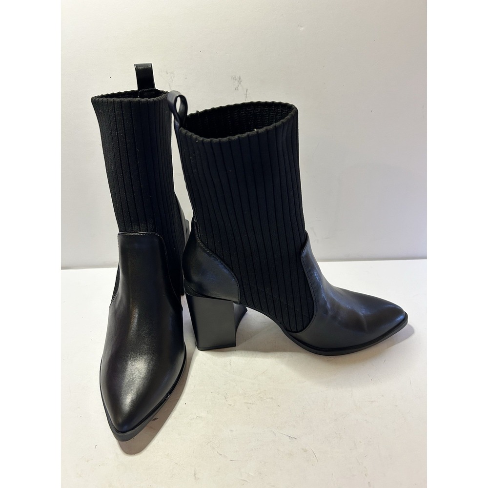 Tackle Block-Heel Knit Sock Booties in Black Women's Size 6 EUC